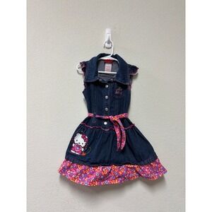 Hello Kitty Girls Denim Ruffle Dress Size 6 Sanrio y2k kids fashion